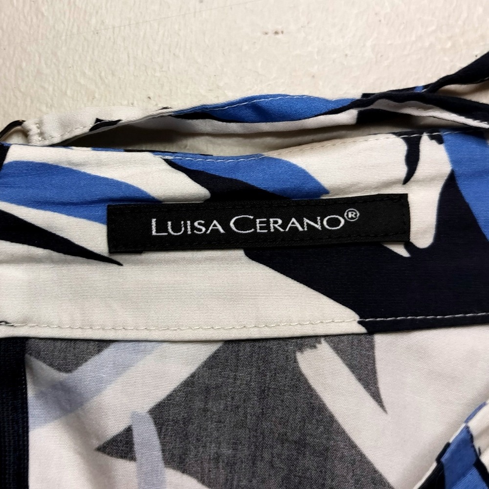 Luisa Cerano‎ Skirt Cotton Abstract Leaf Print A-Line Size 10 Navy Blue White - Picture 3 of 7